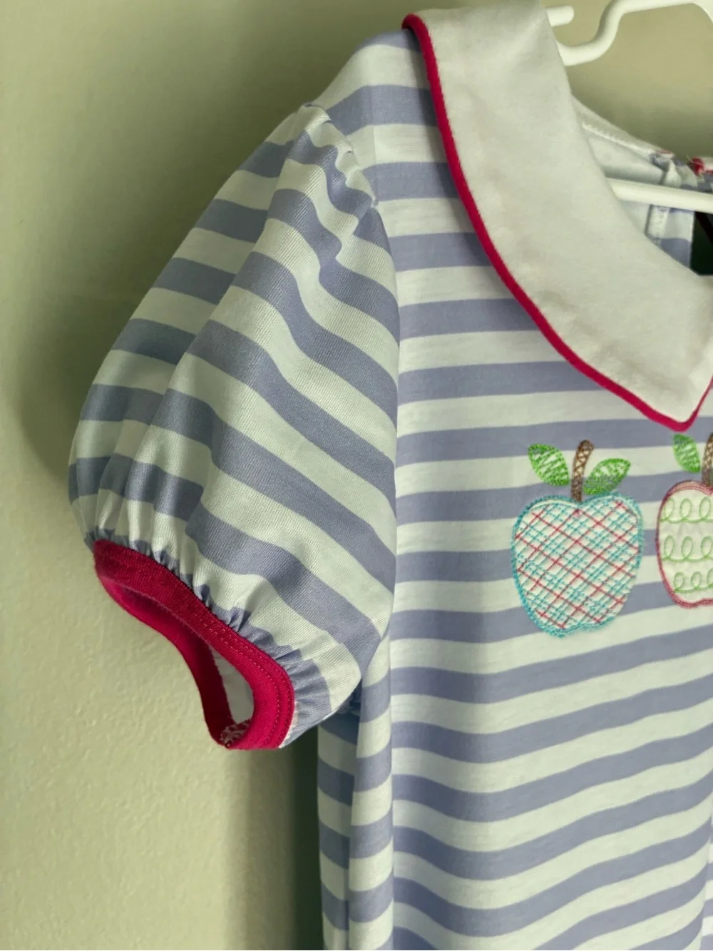 NEW Addie Lou Blue Back to School Apple Pink Purple Striped Dress Size 8/9